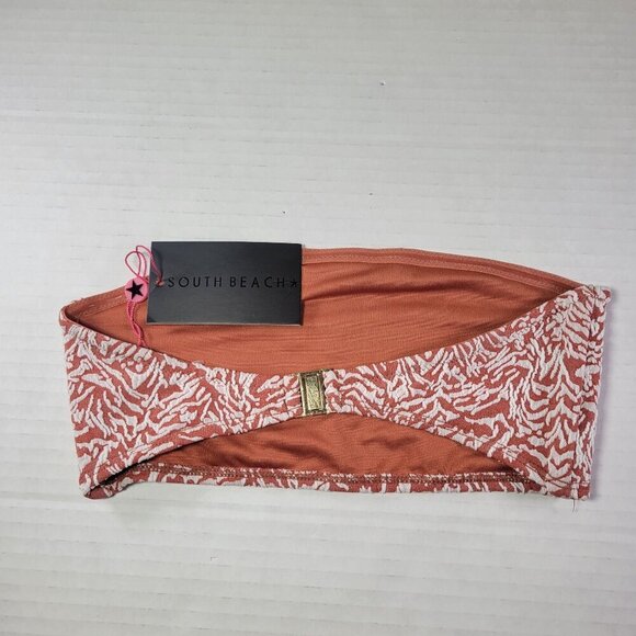 South Beach Women Printed Coral & White Bandeau Bikini Top Size 6 - Picture 4 of 9